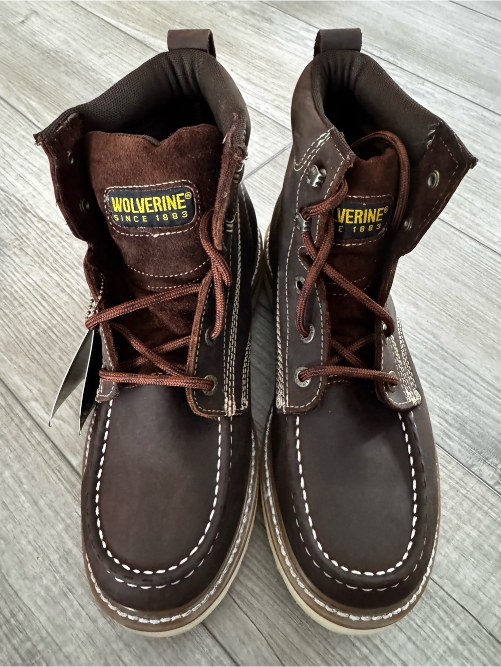 Wolverine Men’s Moc Toe Wedge Work Boots Brown Leather New in Box SIZE 8